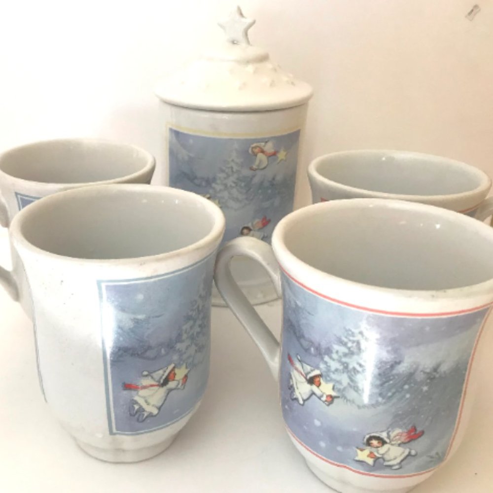 Hallmark Spoonful Of Stars Angel Gourmet Gifts 4 Mugs And Sugar Jar Cocoa-